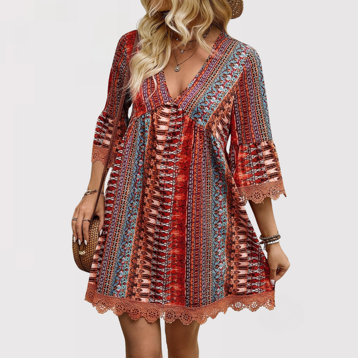 LB | Elegancka sukienka maxi w stylu boho z dekoltem w szpic