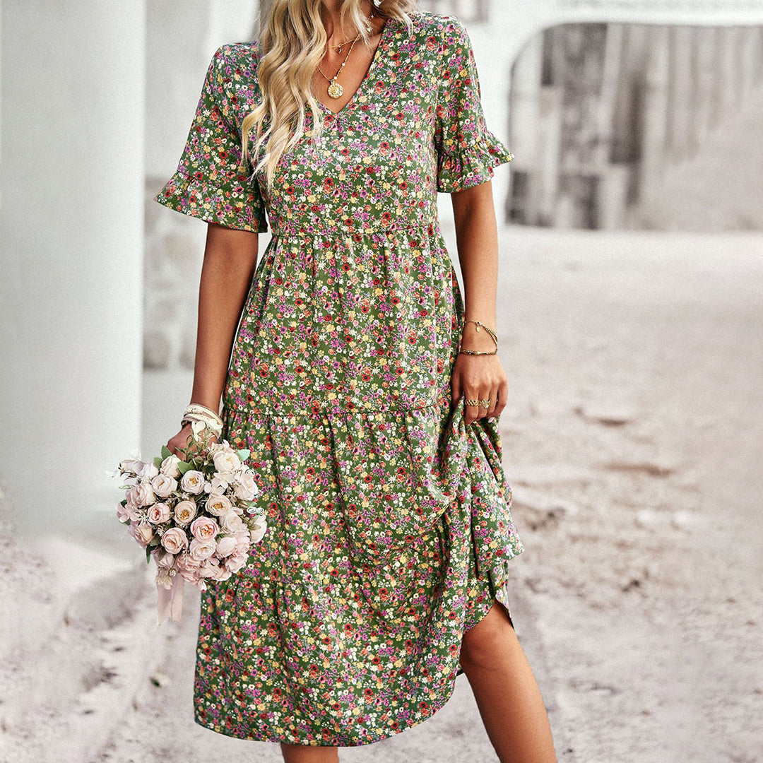 LB | Elegancka letnia sukienka midi w kwiaty dla kobiet