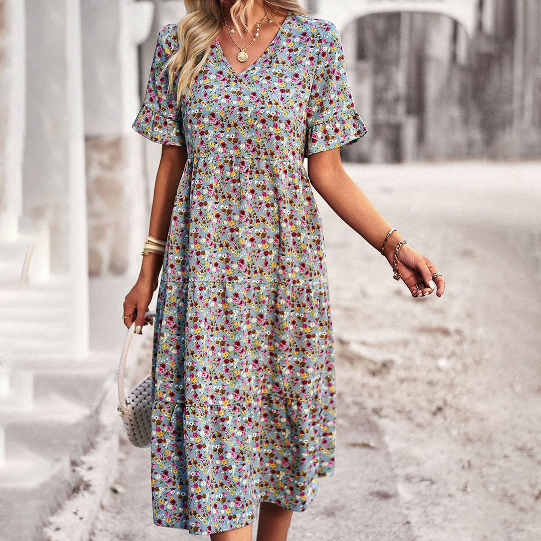 LB | Elegancka letnia sukienka midi w kwiaty dla kobiet