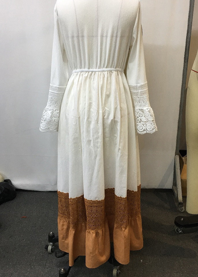 LB | Elegancka beżowa wydrążona tunika maxi sukienka lato