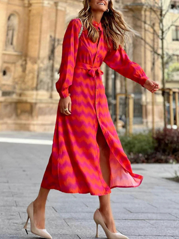 LB | 2024 Elegancka damska koronkowa sukienka maxi z dekoltem w serek w kolorze tie dye