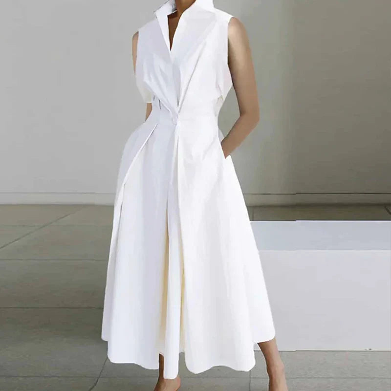 LB | Casual Turn-down Collar Printed Sleeveless Loose Elegant Slim Fit Midi Dresses