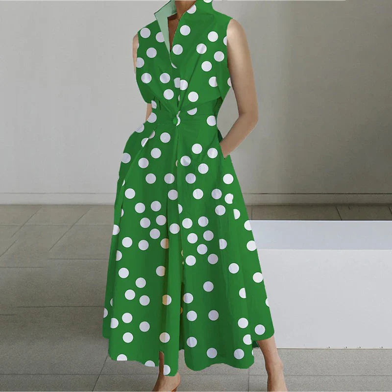 LB | Casual Turn-down Collar Printed Sleeveless Loose Elegant Slim Fit Midi Dresses
