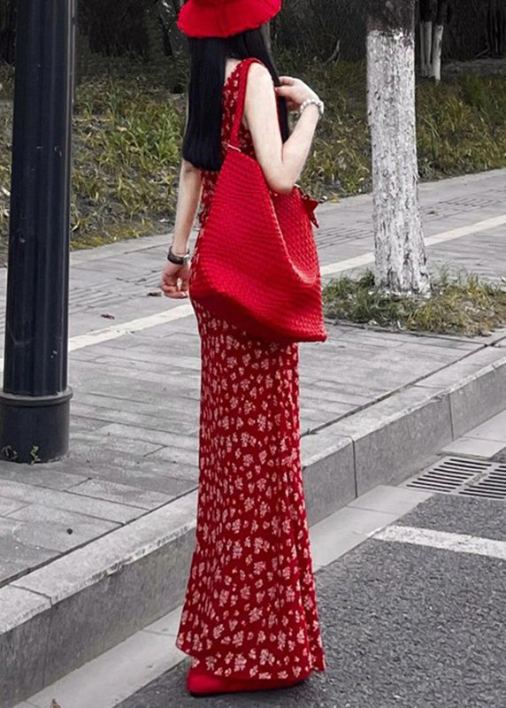 LB | Moda maxi sukienka czerwony nadruk V