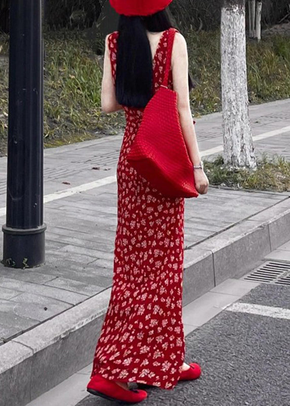 LB | Moda maxi sukienka czerwony nadruk V