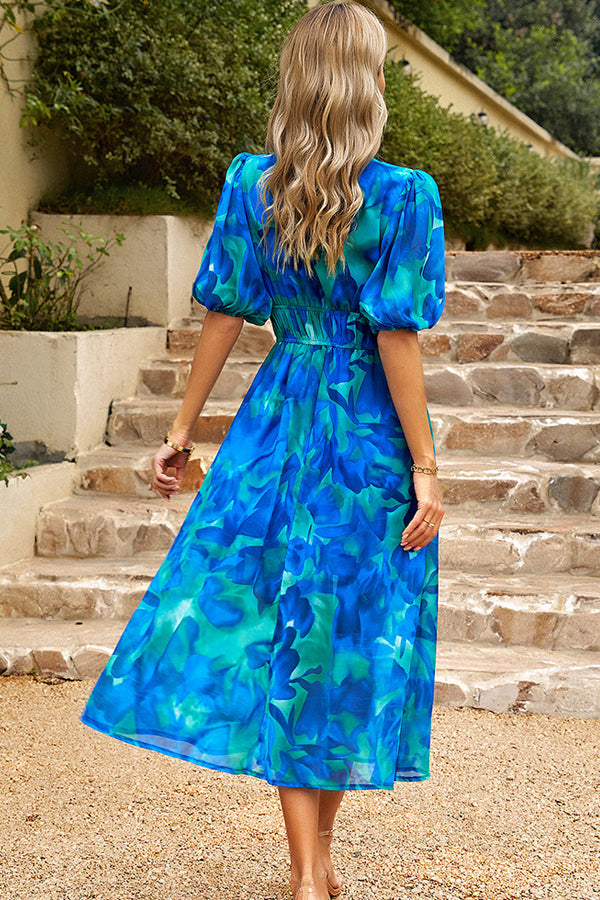 LB | Fashion Sukienka maxi w kwiaty z dekoltem w szpic z wiązaniem w talii
