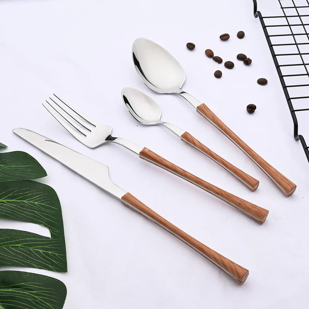RusticDining | Sztućce ze stali nierdzewnej z drewnianymi uchwytami