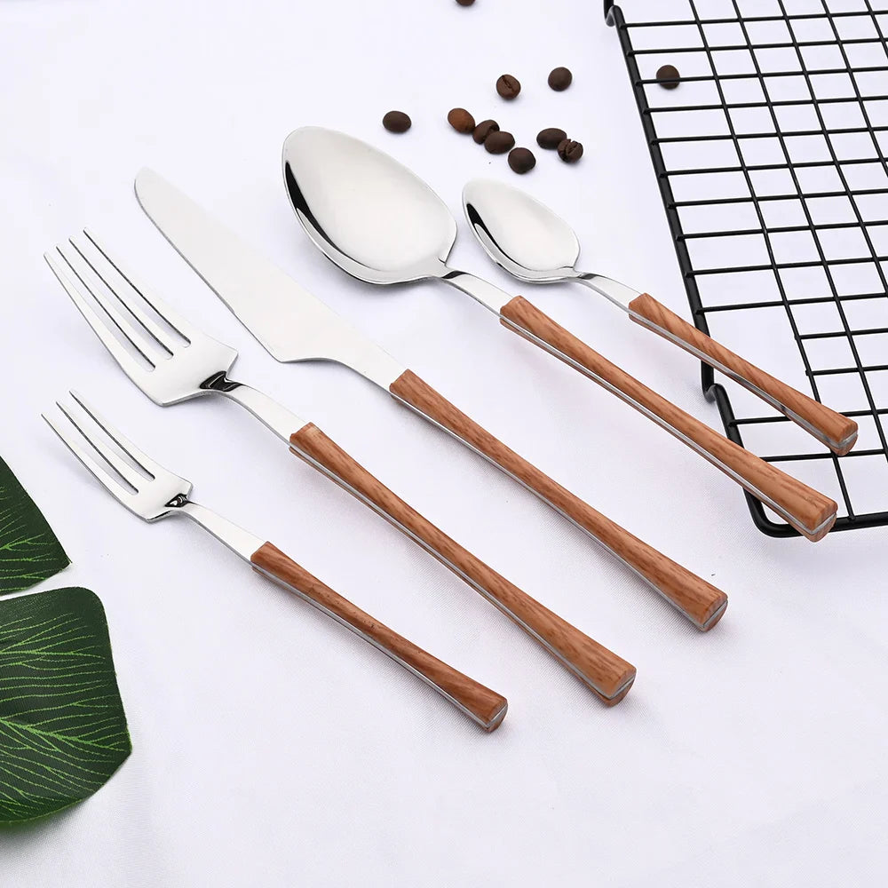 RusticDining | Sztućce ze stali nierdzewnej z drewnianymi uchwytami