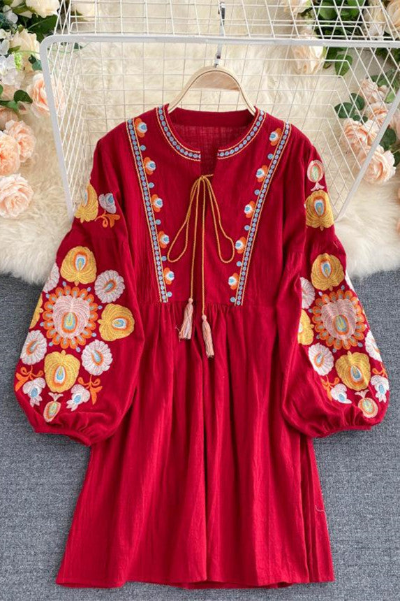 LB | Bohemian Retro Folk Style Vestidos Mini sukienka