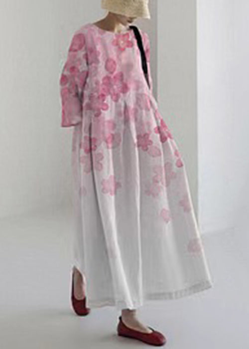 LB | Italian Purple O-Neck Print Pockets Party Maxi Dress Bracelet Sleeves