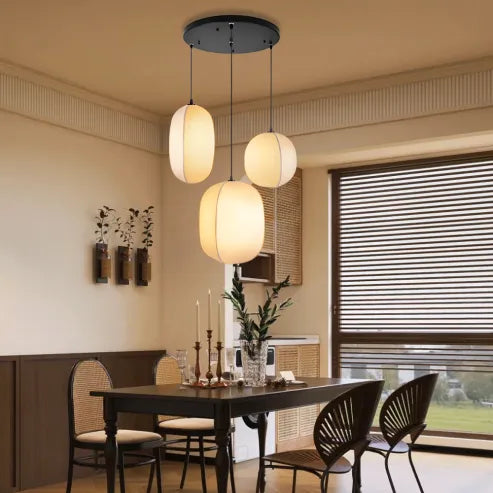 Japońska lampa wisząca w stylu wabi-sabi z tkaniny