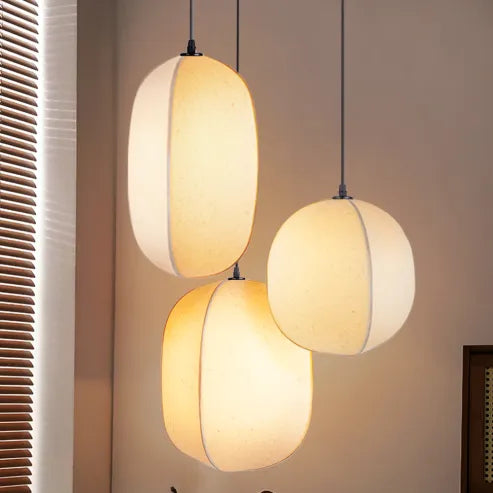 Japońska lampa wisząca w stylu wabi-sabi z tkaniny