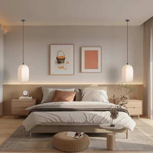 Japońska lampa wisząca w stylu wabi-sabi z tkaniny