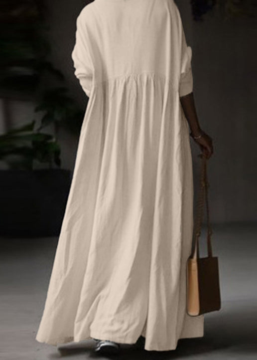 LB | White O Neck Solid BauMW | Full Maxi Dress Long Sleeve FF053
