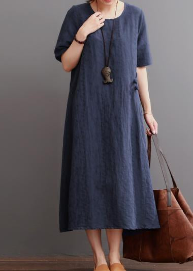 LB | Navy Letnia lniana sukienka Plus Size Lniana sukienka Maxi Sukienka Sundress