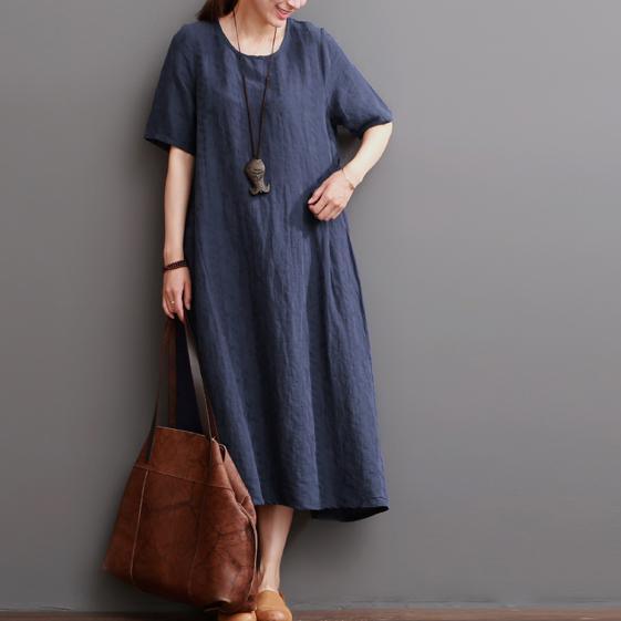 LB | Navy Letnia lniana sukienka Plus Size Lniana sukienka Maxi Sukienka Sundress