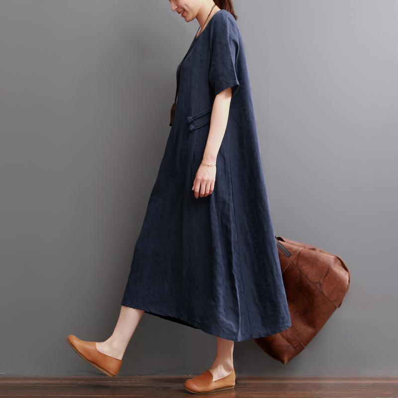 LB | Navy Letnia lniana sukienka Plus Size Lniana sukienka Maxi Sukienka Sundress