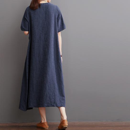 LB | Navy Letnia lniana sukienka Plus Size Lniana sukienka Maxi Sukienka Sundress