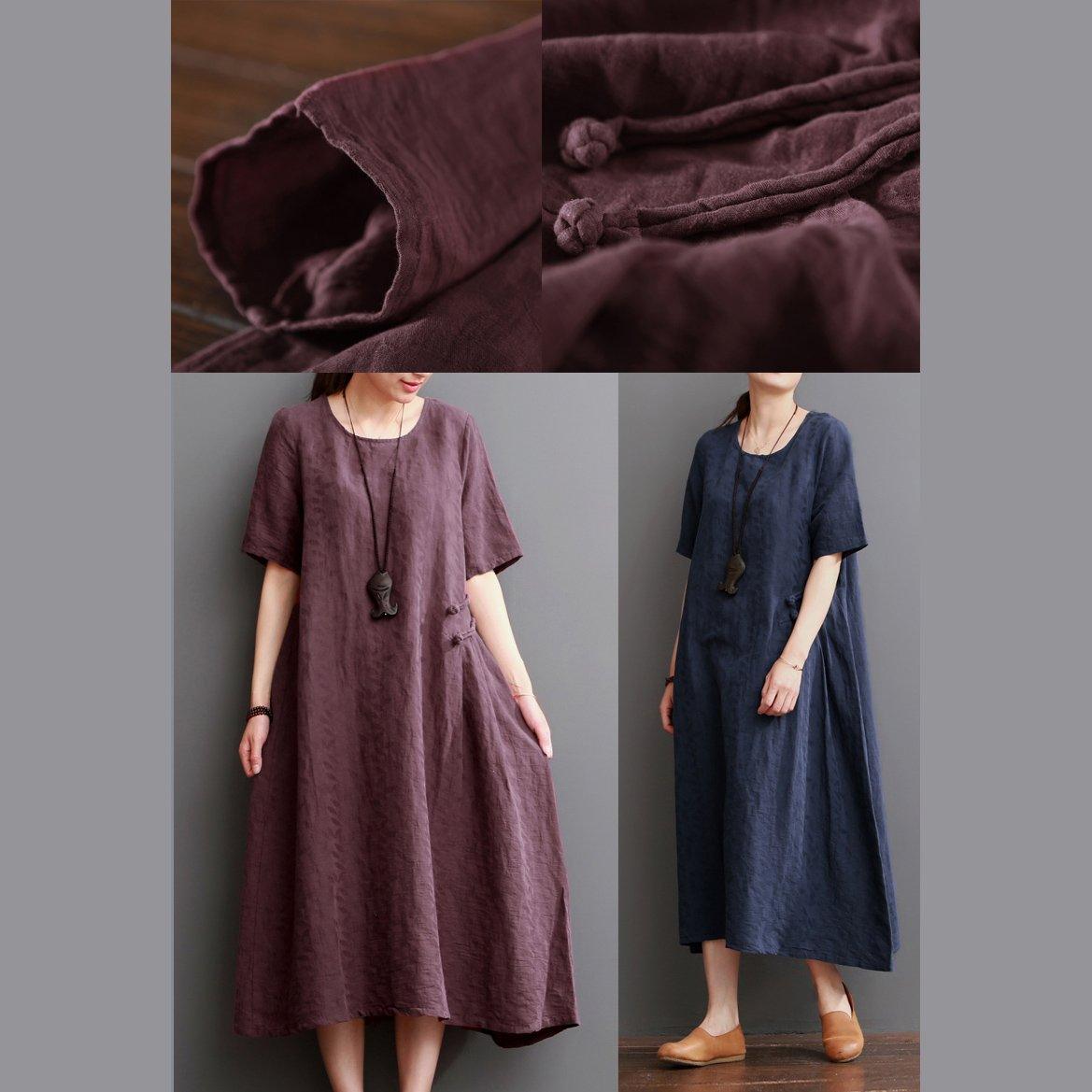 LB | Navy Letnia lniana sukienka Plus Size Lniana sukienka Maxi Sukienka Sundress