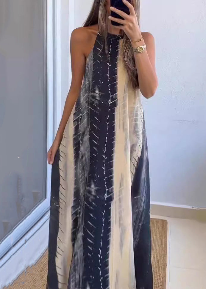 LB | New Colorblock Backless Print Bawełniana sukienka maxi bez rękawów