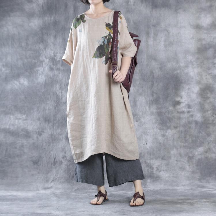 LB | Nude Lniana sukienka maxi Plus Size Lniane sukienki Kwiatowe kaftany