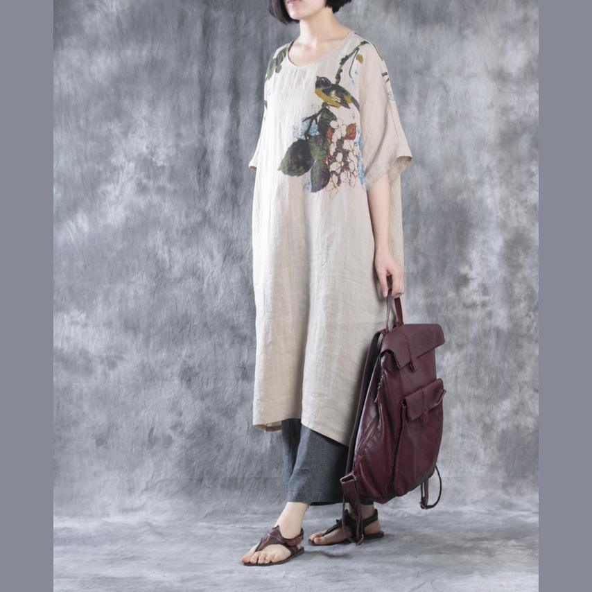 LB | Nude Lniana sukienka maxi Plus Size Lniane sukienki Kwiatowe kaftany