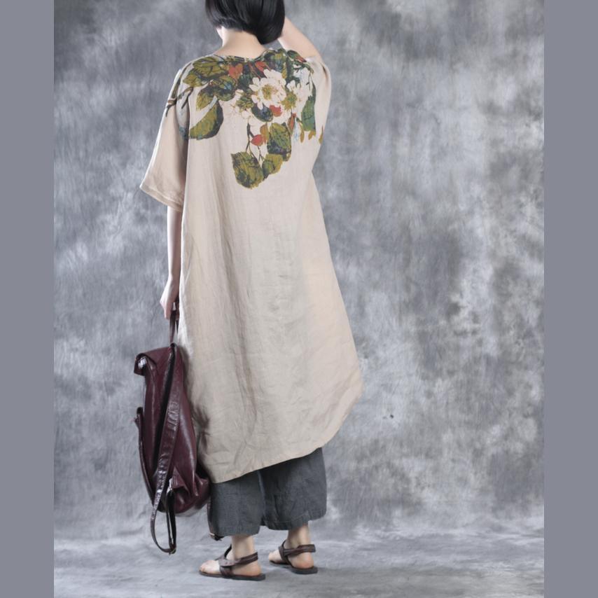 LB | Nude Lniana sukienka maxi Plus Size Lniane sukienki Kwiatowe kaftany
