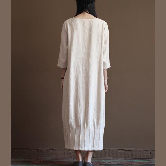LB | Nude Lniana Sukienka Wiosenna Nowa Lniana Sukienka Maxi Plus Size Odzież Lniana