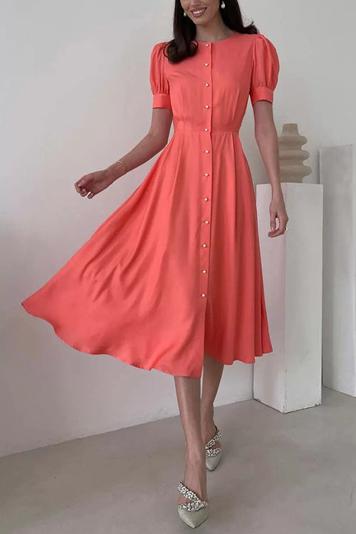 LB | Pearl Button O Neck Shirt Maxi Dress