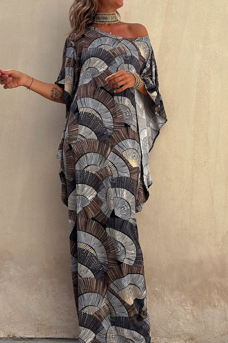LB | Batwing Printed, luźna sukienka maxi