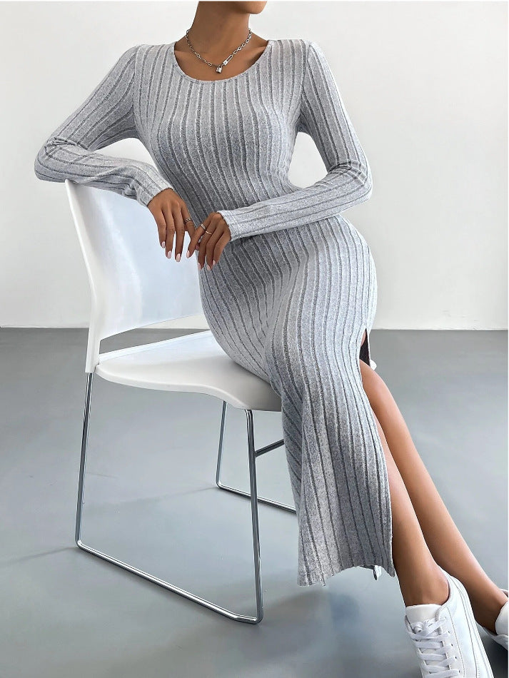 LB | Wąska sukienka maxi CozyKnit z dzianiny z rozcięciem