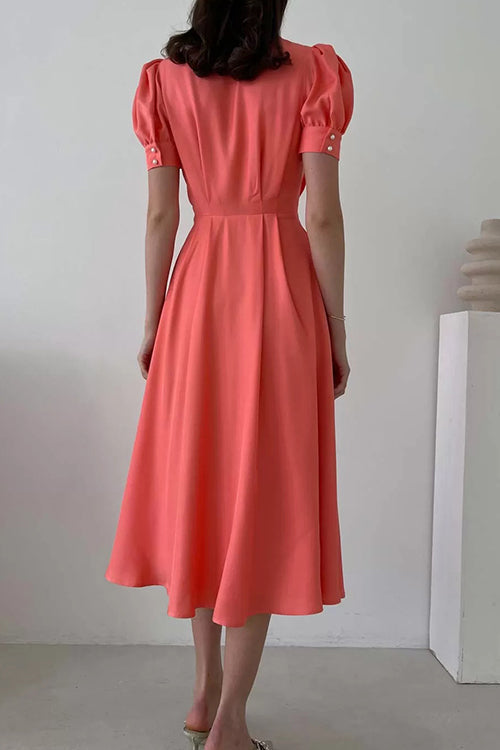 LB | Pearl Button O Neck Shirt Maxi Dress