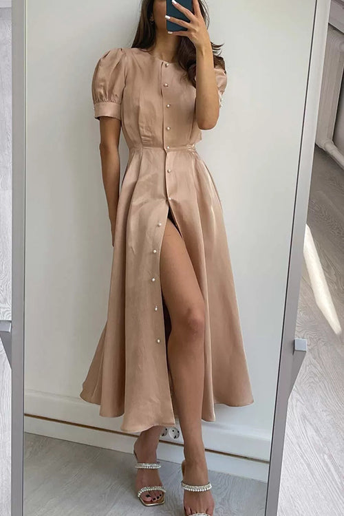 LB | Pearl Button O Neck Shirt Maxi Dress