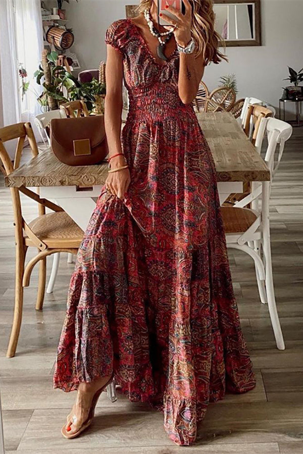 LB | Print V-neck smocked maxi dress