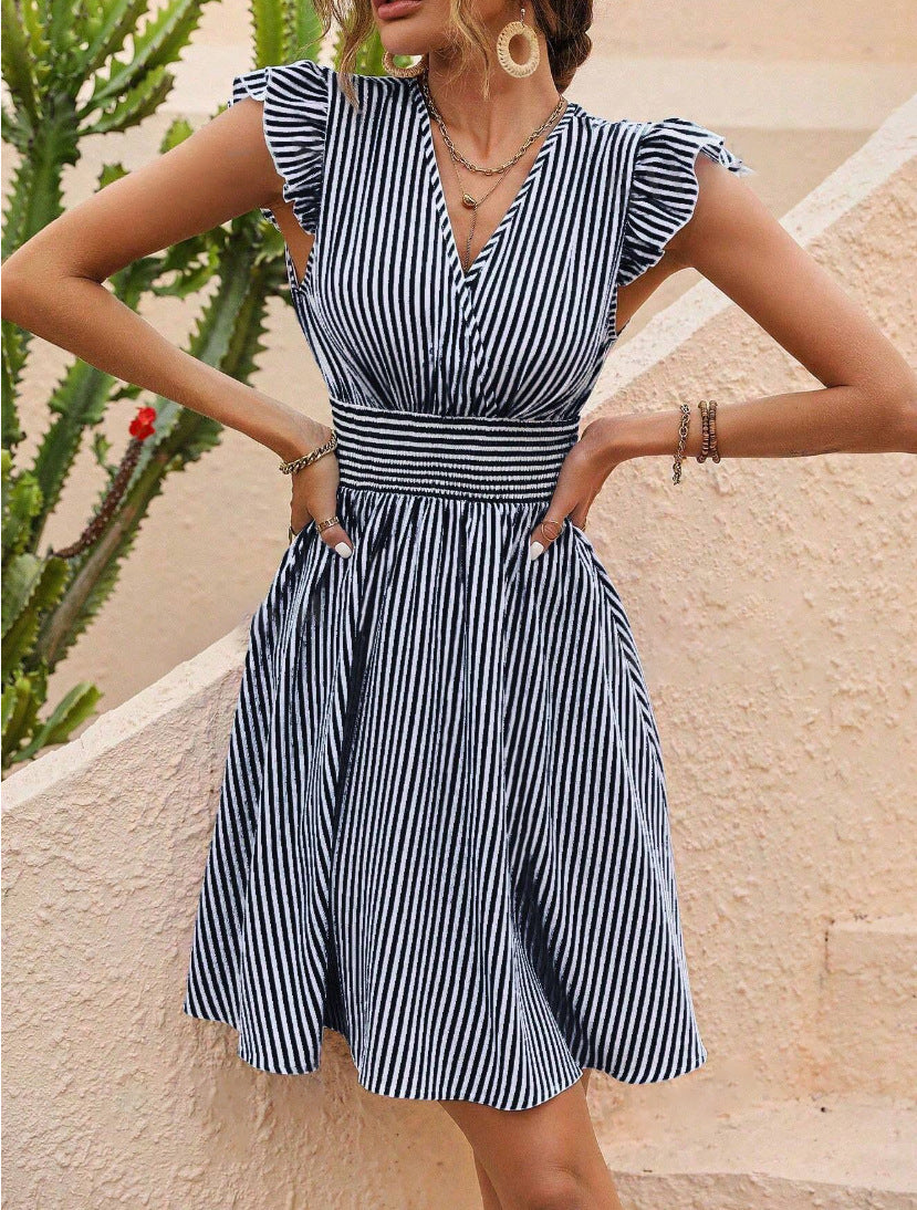 LB | Elegancka letnia sukienka midi w paski