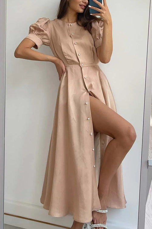 LB | Pearl Button O Neck Shirt Maxi Dress