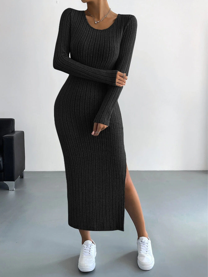 LB | Wąska sukienka maxi CozyKnit z dzianiny z rozcięciem