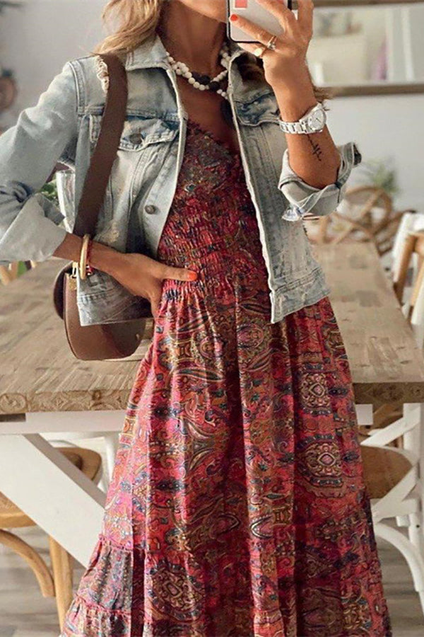 LB | Print V-neck smocked maxi dress