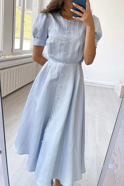 LB | Pearl Button O Neck Shirt Maxi Dress