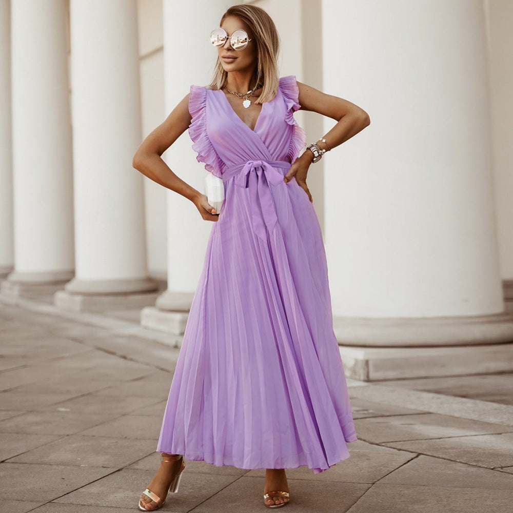 LB | Elegancka fioletowa plisowana sukienka maxi