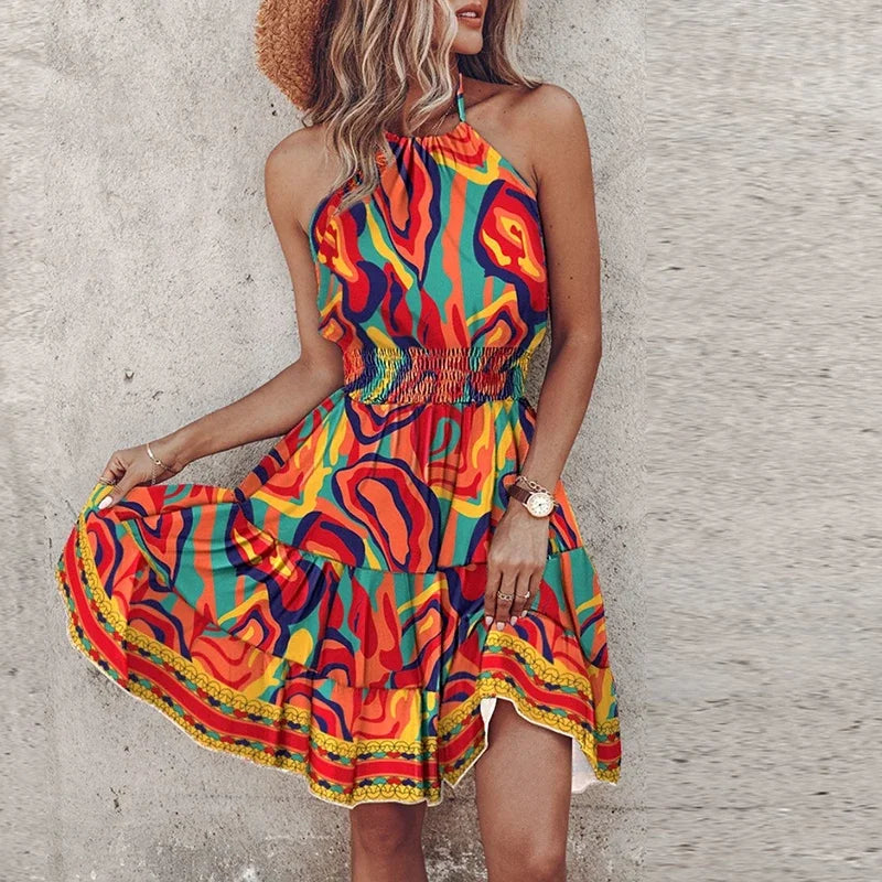 LB | Bohemian V-Neck Midi Dress Kolorowy