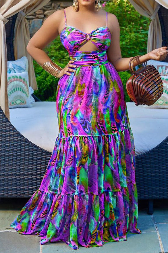 LB | Sexy Print Cut Out Sleeveless Maxi Dress