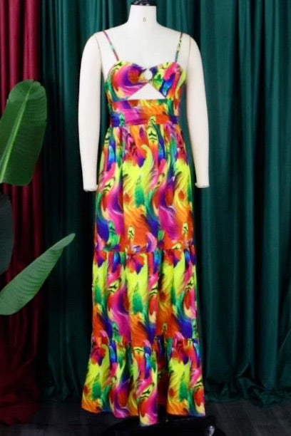 LB | Sexy Print Cut Out Sleeveless Maxi Dress
