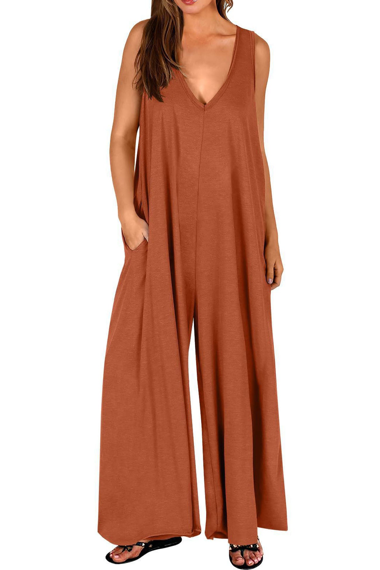 LB | Solidne kombinezony z szerokimi nogawkami i kieszeniami V-neck