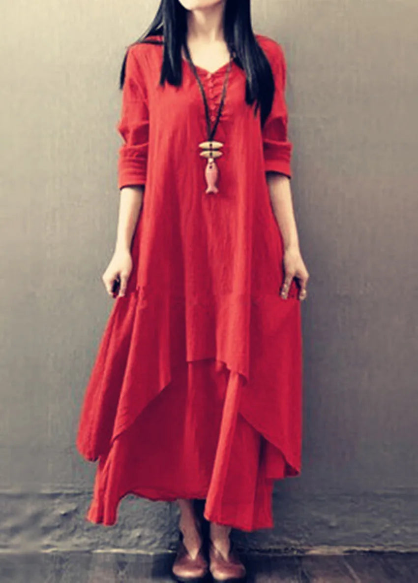 LB | 2024 Elegancka warstwowa sukienka maxi w stylu boho
