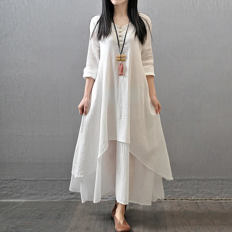 LB | 2024 Elegancka warstwowa sukienka maxi w stylu boho