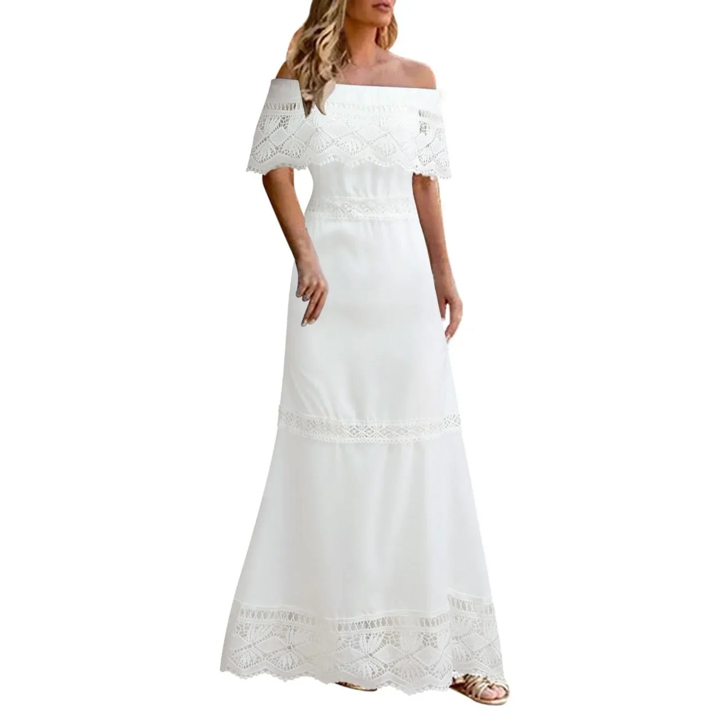 LB | Jednokolorowa kwadratowa sukienka plażowa bez rękawów z paskiem na szyi z wysokim kołnierzykiem Smocked Maxi Dress