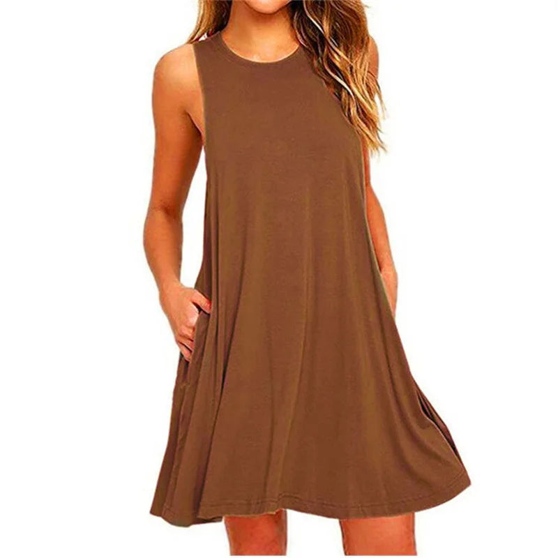 LB | Damskie sukienki bez rękawów O-Neck Club Beach A-Line Mini Vestidos Midi Dresses