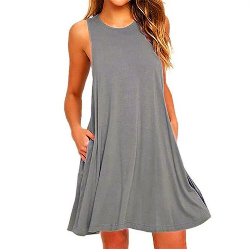 LB | Damskie sukienki bez rękawów O-Neck Club Beach A-Line Mini Vestidos Midi Dresses
