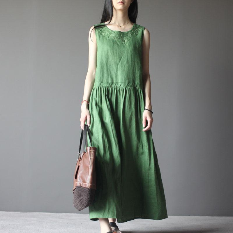 LB | Tee Green Retro Lniana Sukienka Słoneczna Plus Size Letnia Sukienka Maxi